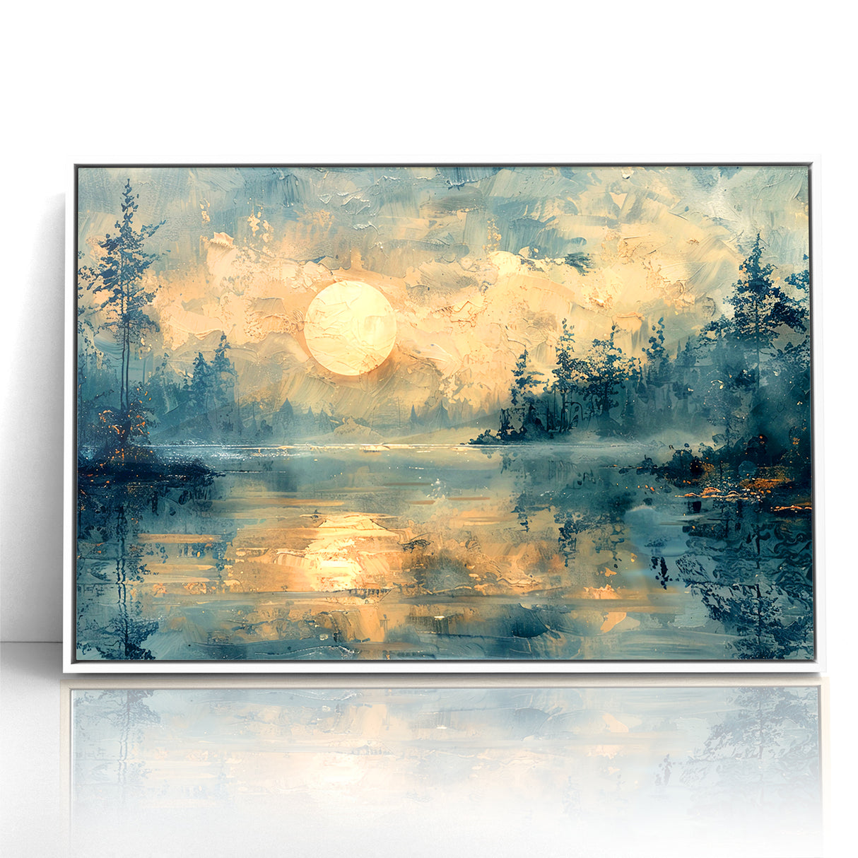 Abstract Nature Prints - Moonlit Lake Tranquility Wall Art