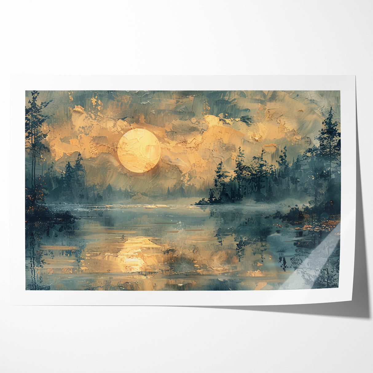 Abstract Nature Prints - Moonlit Lake Tranquility Wall Art