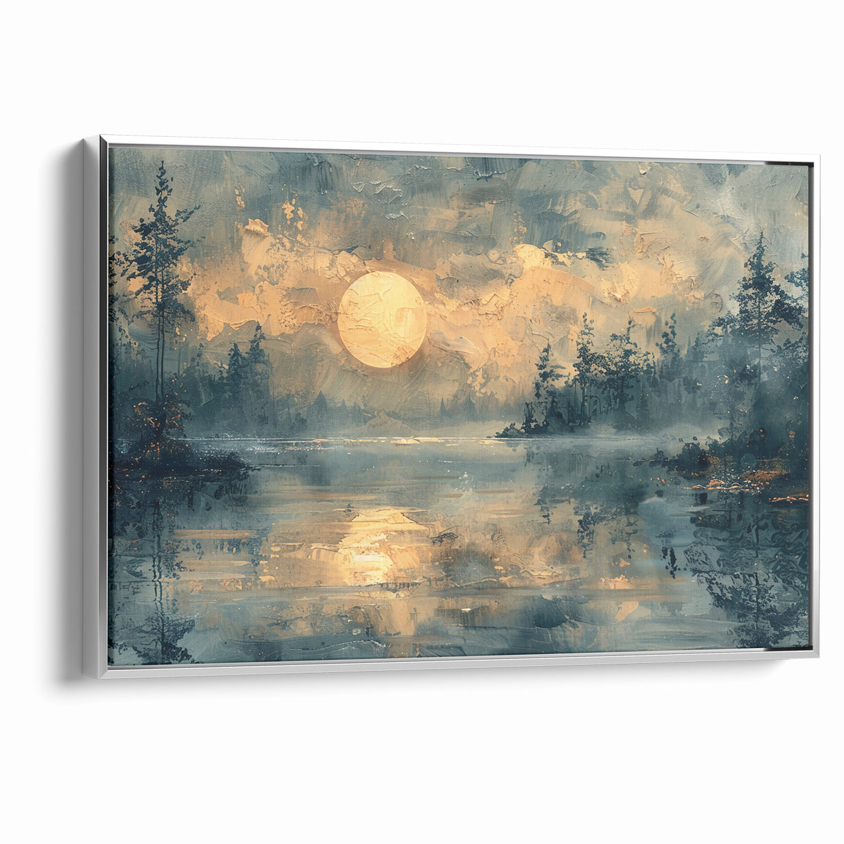 Abstract Nature Prints - Moonlit Lake Tranquility Wall Art