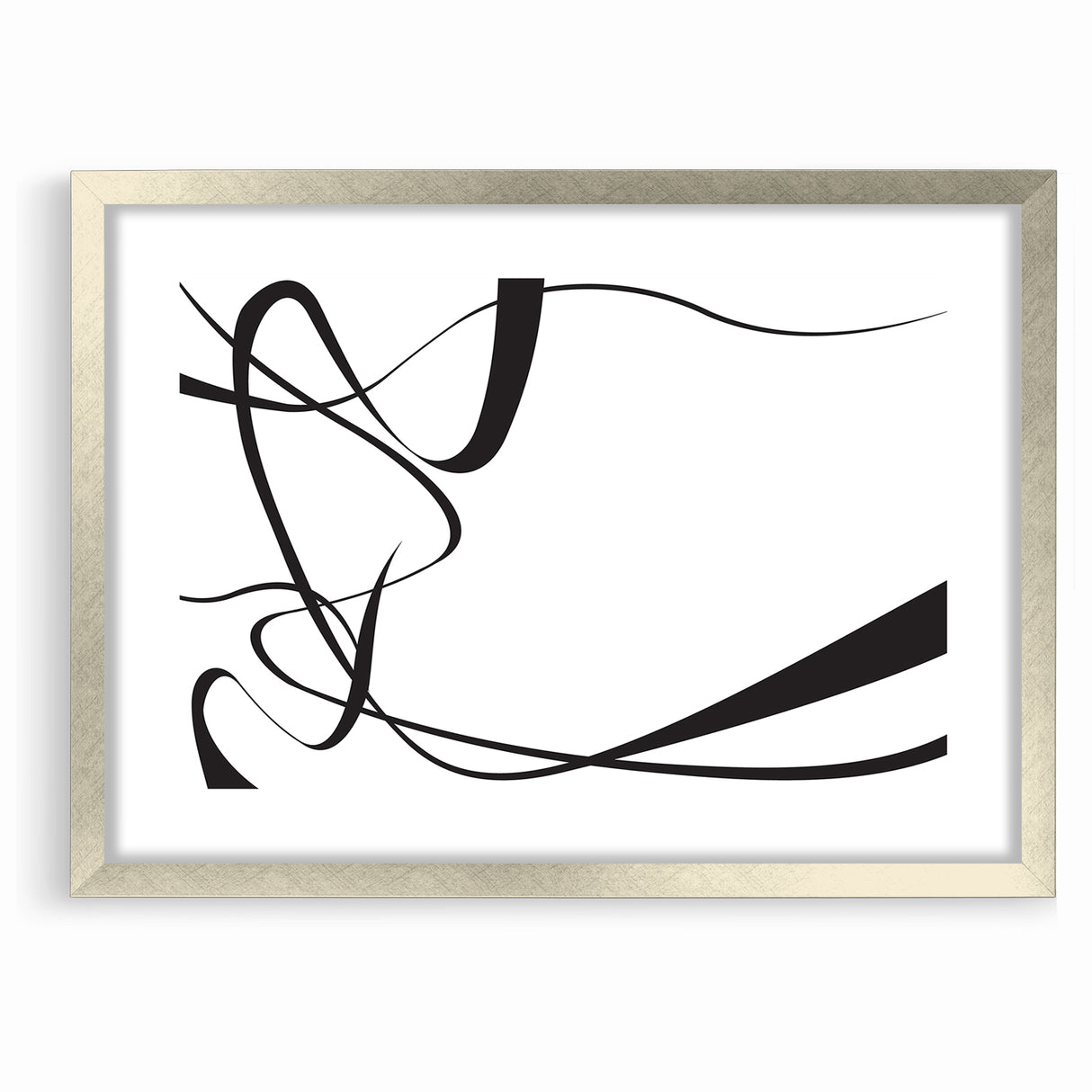Curved Black and White Abstract Art | Minimalist Monochrome Canvas