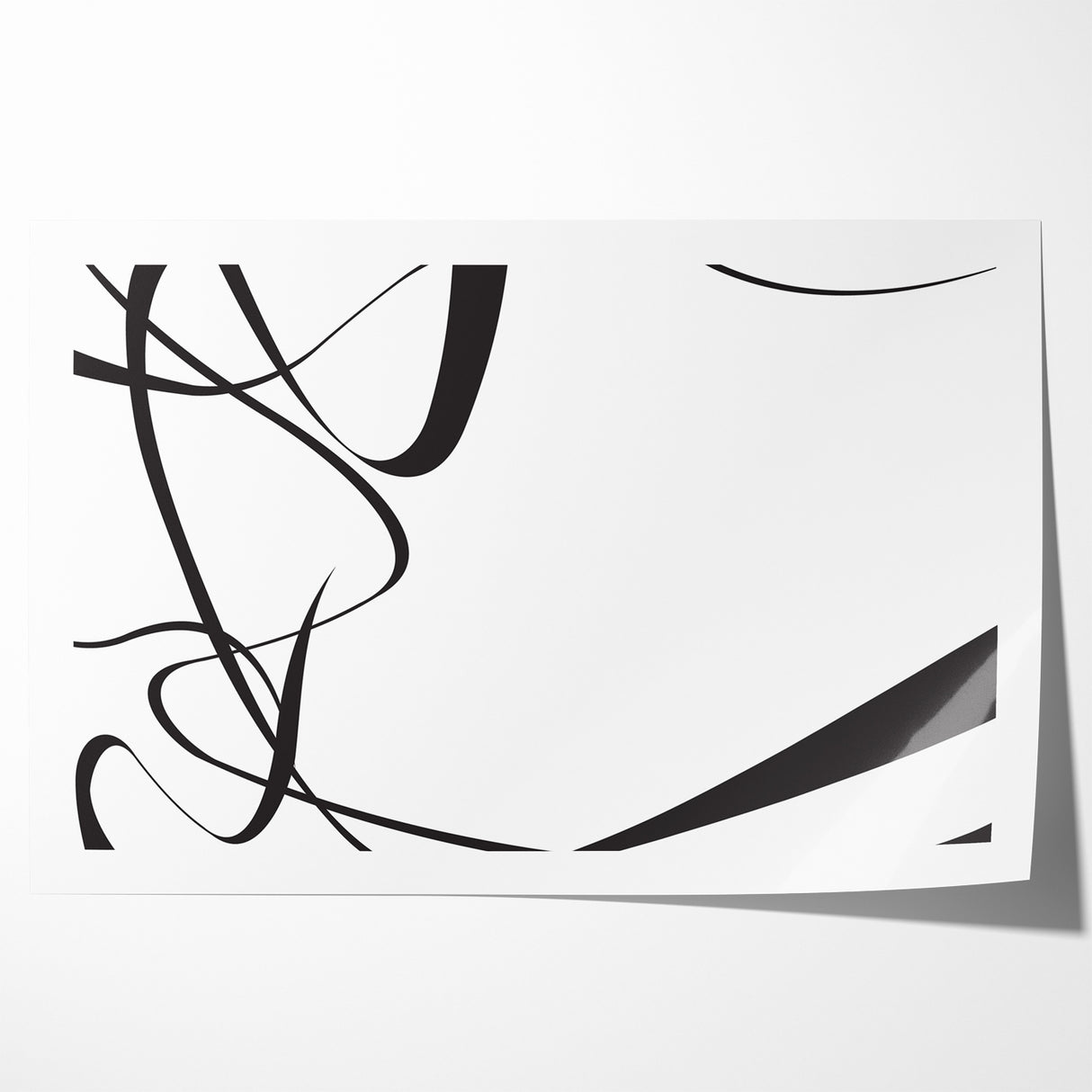 Curved Black and White Abstract Art | Minimalist Monochrome Canvas