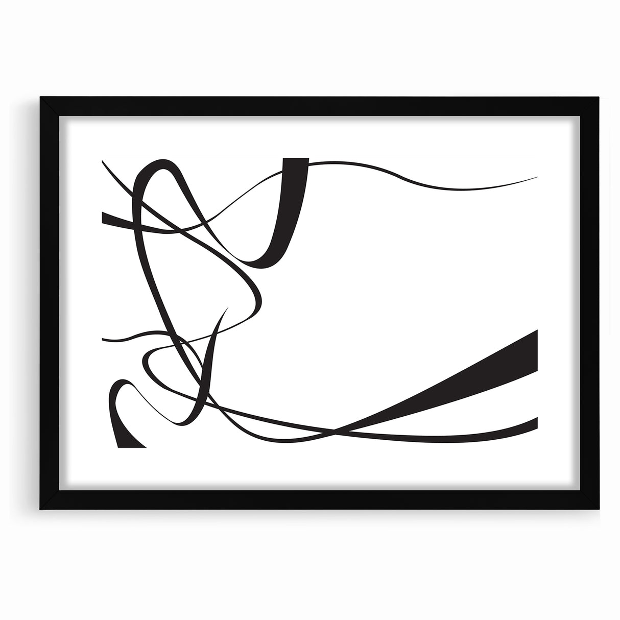 Curved Black and White Abstract Art | Minimalist Monochrome Canvas