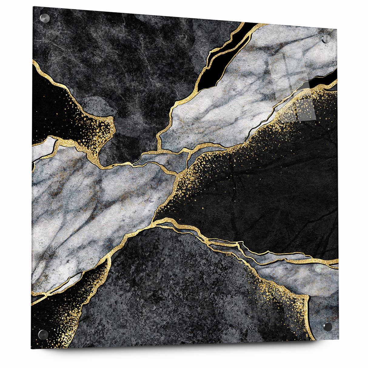 Elegant Black and White Abstract Art with Gold | Monochrome Canvas