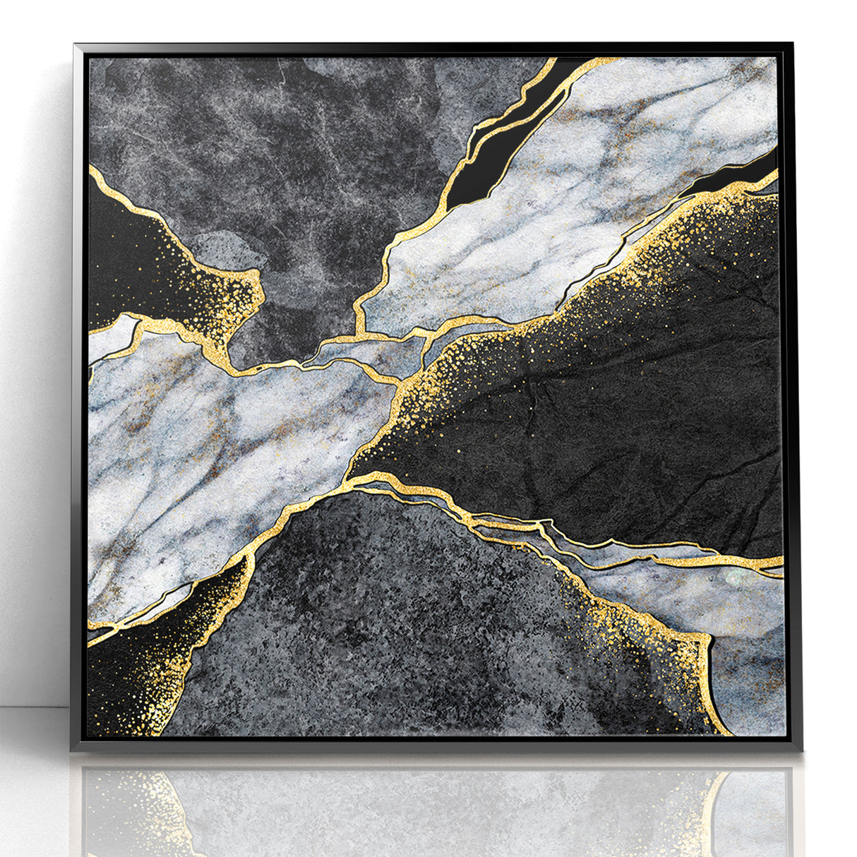 Elegant Black and White Abstract Art with Gold | Monochrome Canvas