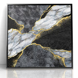 Elegant Black and White Abstract Art with Gold | Monochrome Canvas