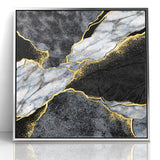 Elegant Black and White Abstract Art with Gold | Monochrome Canvas