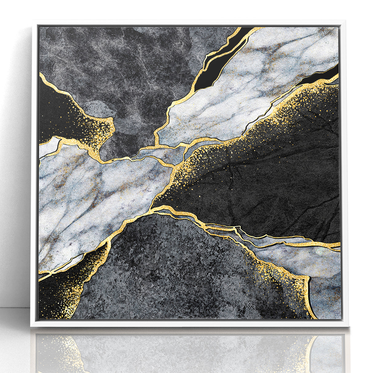 Elegant Black and White Abstract Art with Gold | Monochrome Canvas
