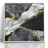 Elegant Black and White Abstract Art with Gold | Monochrome Canvas