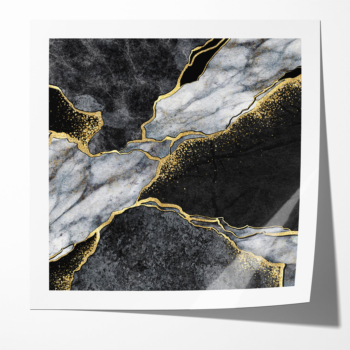 Elegant Black and White Abstract Art with Gold | Monochrome Canvas