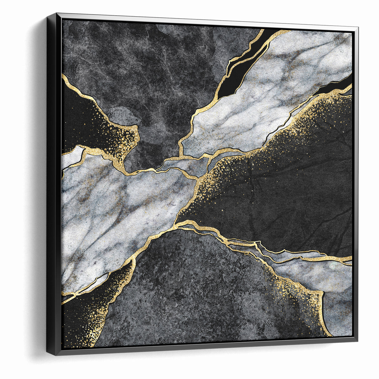 Elegant Black and White Abstract Art with Gold | Monochrome Canvas