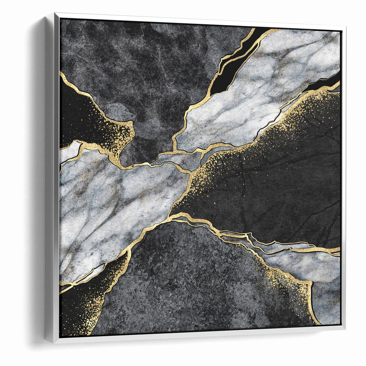 Elegant Black and White Abstract Art with Gold | Monochrome Canvas