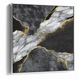 Elegant Black and White Abstract Art with Gold | Monochrome Canvas