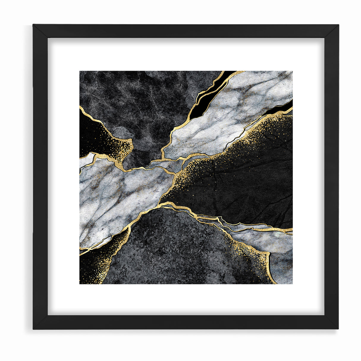 Elegant Black and White Abstract Art with Gold | Monochrome Canvas
