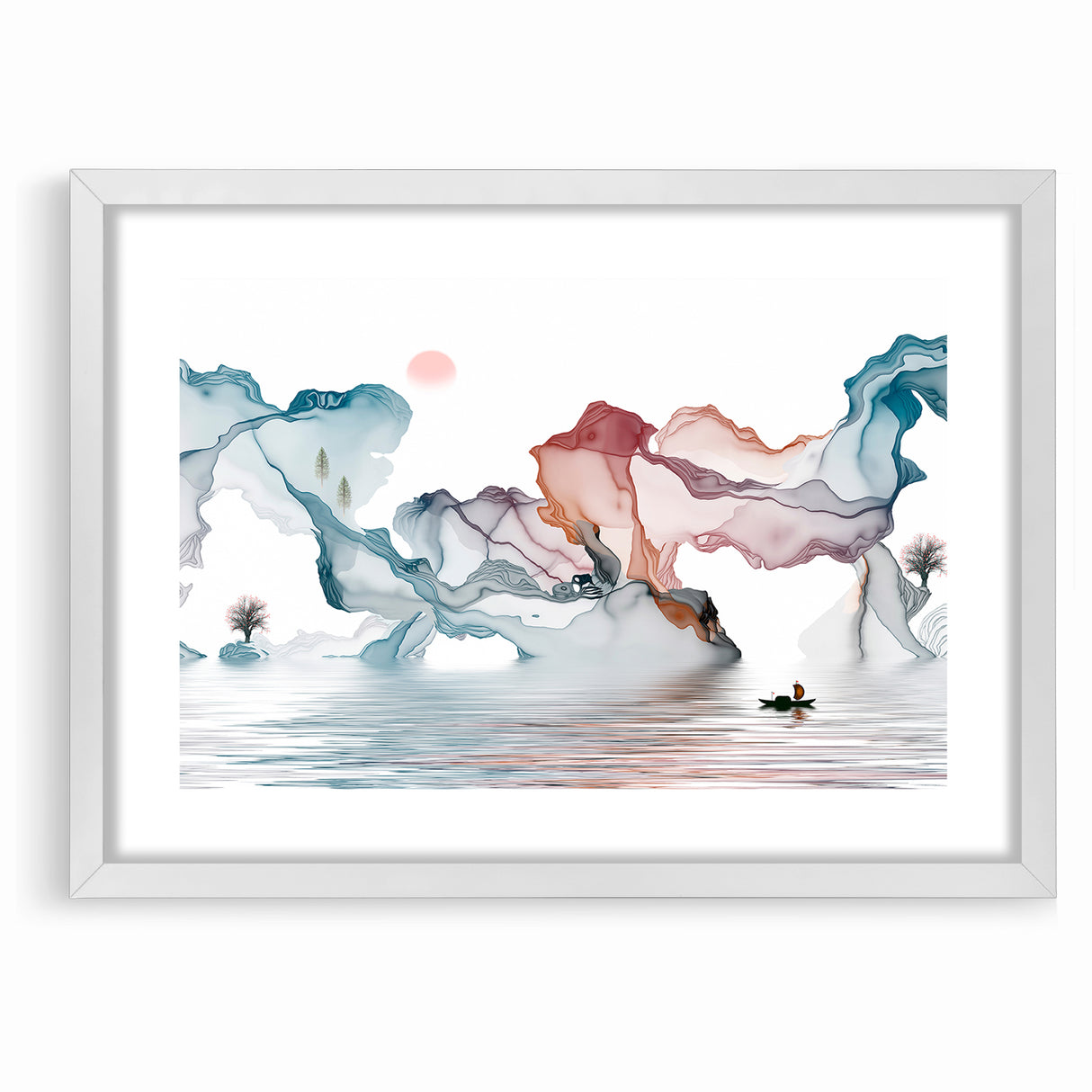 Modern Landscape Wall Decor - Serene Water and Translucent Forms Art