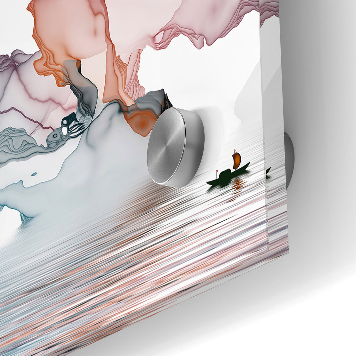 Modern Landscape Wall Decor - Serene Water and Translucent Forms Art