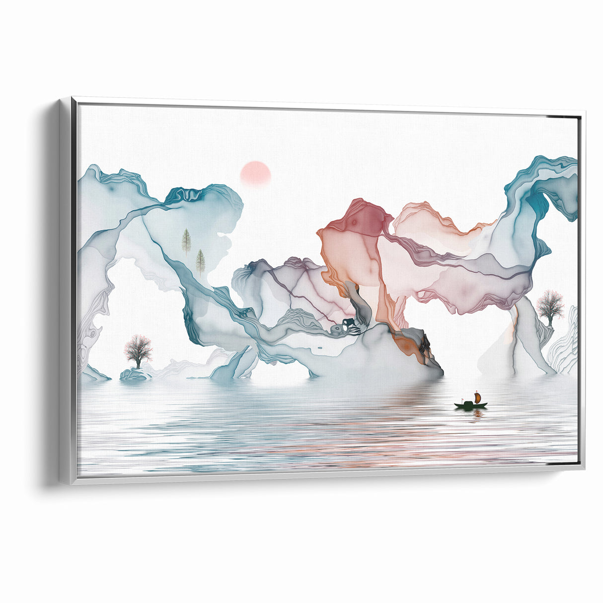 Modern Landscape Wall Decor - Serene Water and Translucent Forms Art