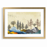 Colorful Abstract Landscapes - Vibrant Mountain and Tree Silhouettes Art
