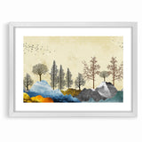 Colorful Abstract Landscapes - Vibrant Mountain and Tree Silhouettes Art