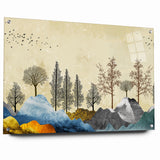 Colorful Abstract Landscapes - Vibrant Mountain and Tree Silhouettes Art