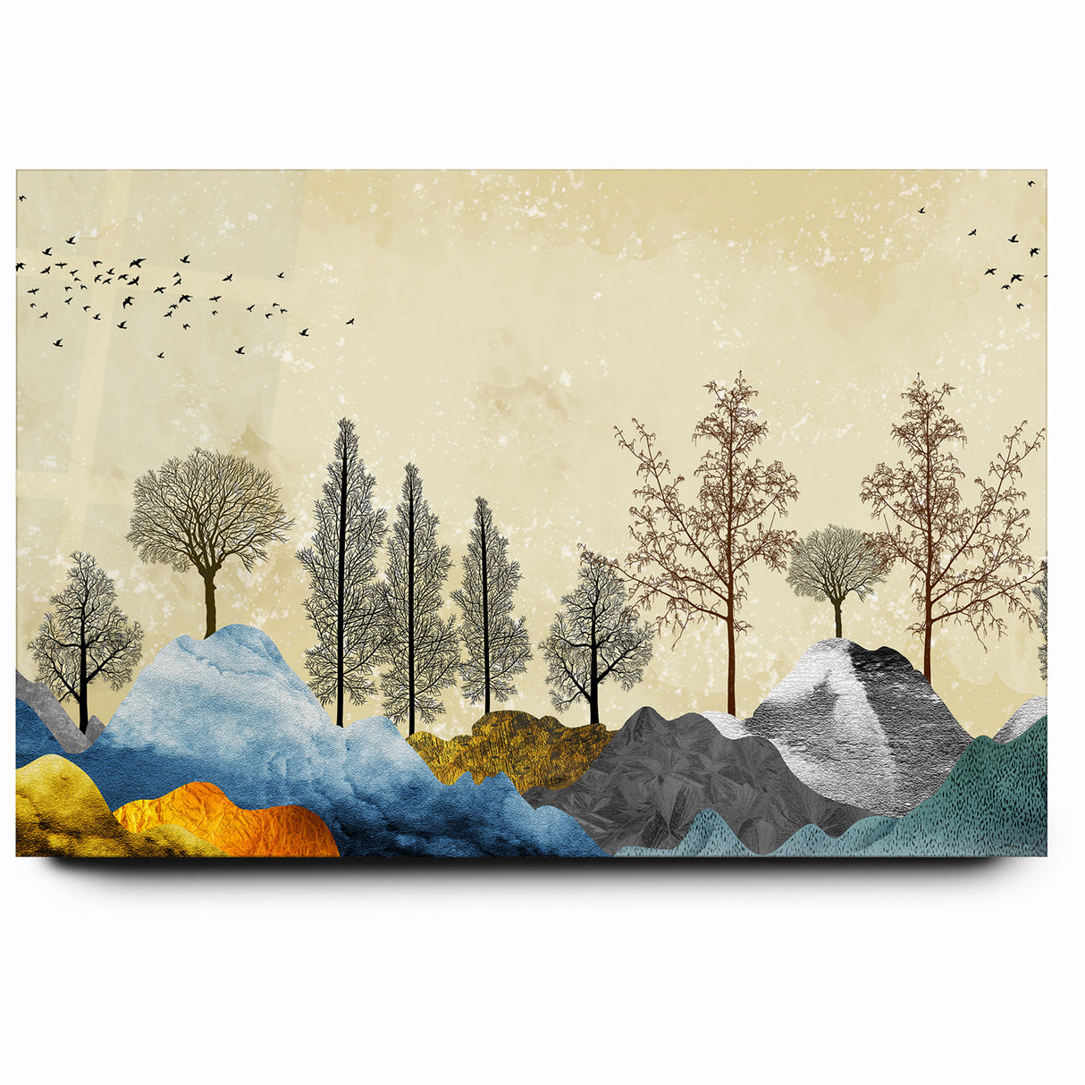 Colorful Abstract Landscapes - Vibrant Mountain and Tree Silhouettes Art