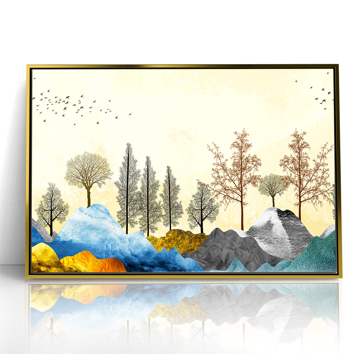 Colorful Abstract Landscapes - Vibrant Mountain and Tree Silhouettes Art