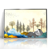 Colorful Abstract Landscapes - Vibrant Mountain and Tree Silhouettes Art