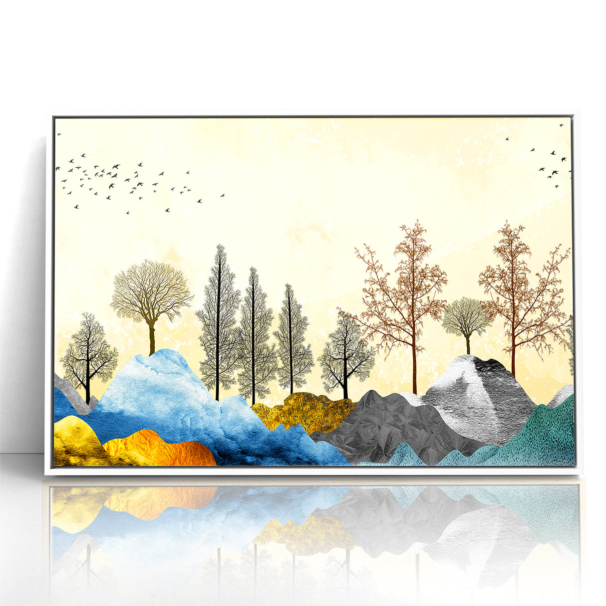 Colorful Abstract Landscapes - Vibrant Mountain and Tree Silhouettes Art