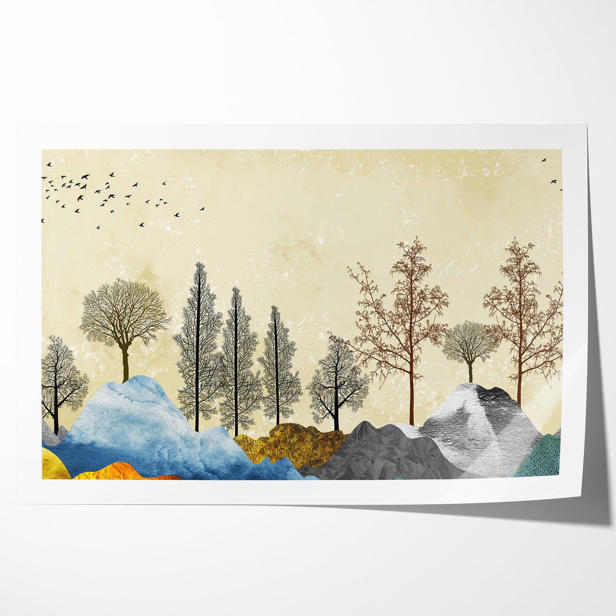 Colorful Abstract Landscapes - Vibrant Mountain and Tree Silhouettes Art