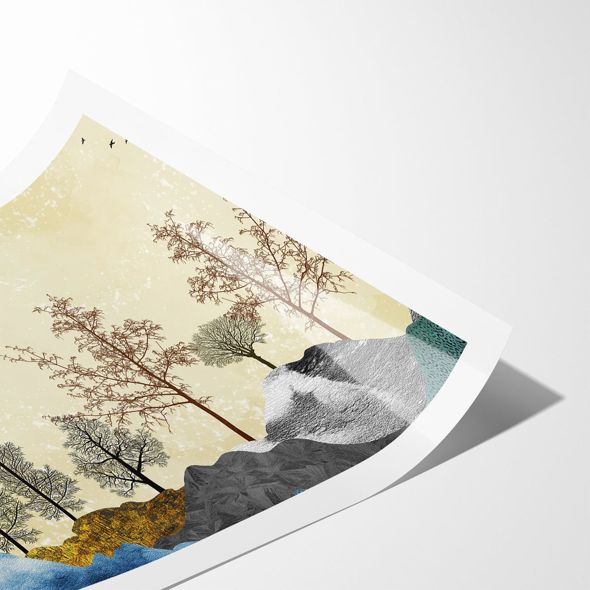 Colorful Abstract Landscapes - Vibrant Mountain and Tree Silhouettes Art