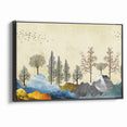 Colorful Abstract Landscapes - Vibrant Mountain and Tree Silhouettes Art