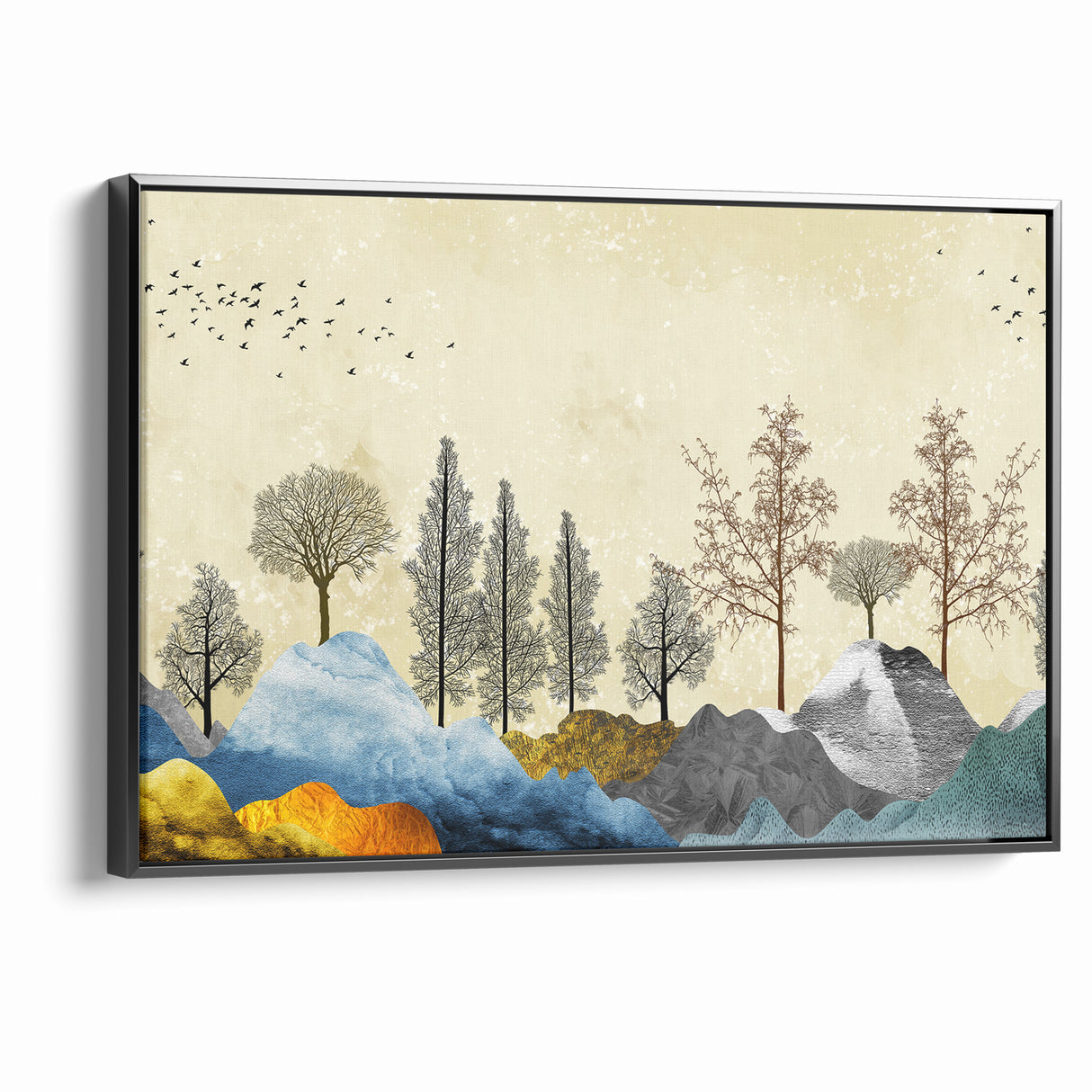 Colorful Abstract Landscapes - Vibrant Mountain and Tree Silhouettes Art