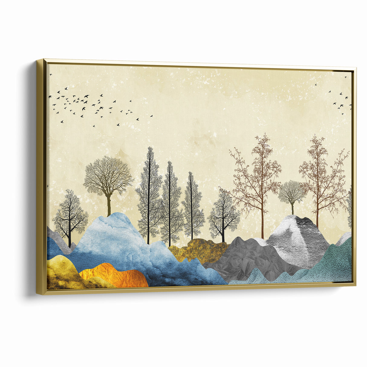 Colorful Abstract Landscapes - Vibrant Mountain and Tree Silhouettes Art