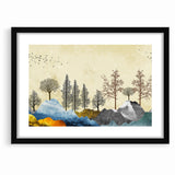 Colorful Abstract Landscapes - Vibrant Mountain and Tree Silhouettes Art