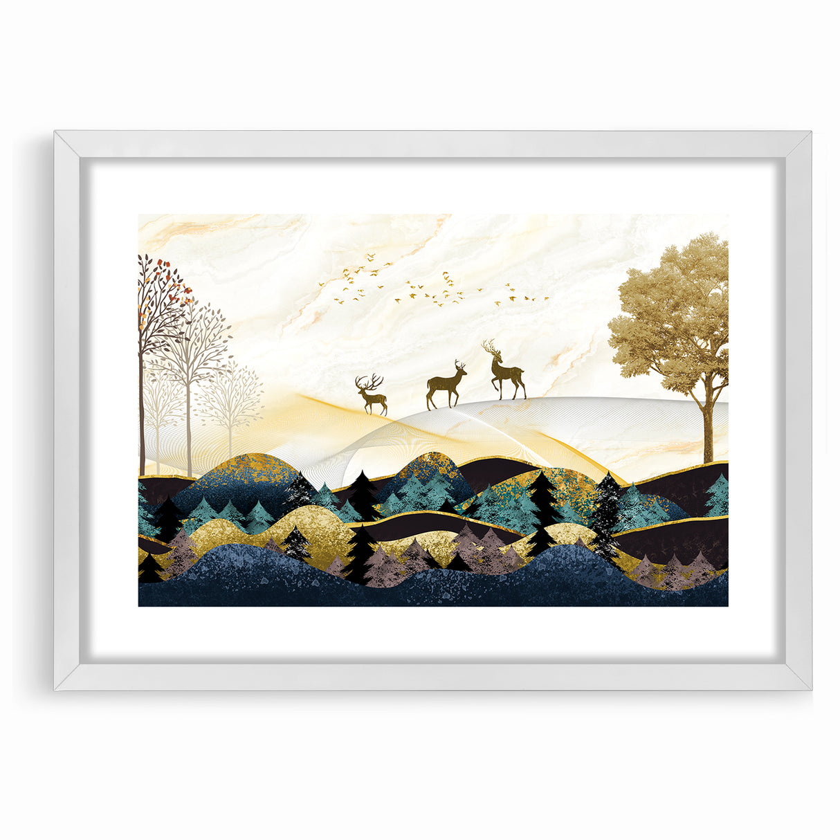Modern Landscape Abstract - Deer and Vibrant Hills Wall Art