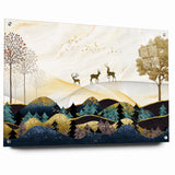 Modern Landscape Abstract - Deer and Vibrant Hills Wall Art