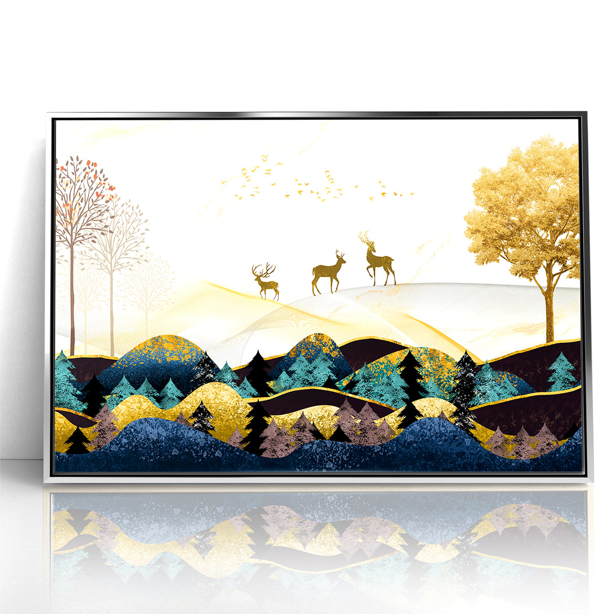Modern Landscape Abstract - Deer and Vibrant Hills Wall Art
