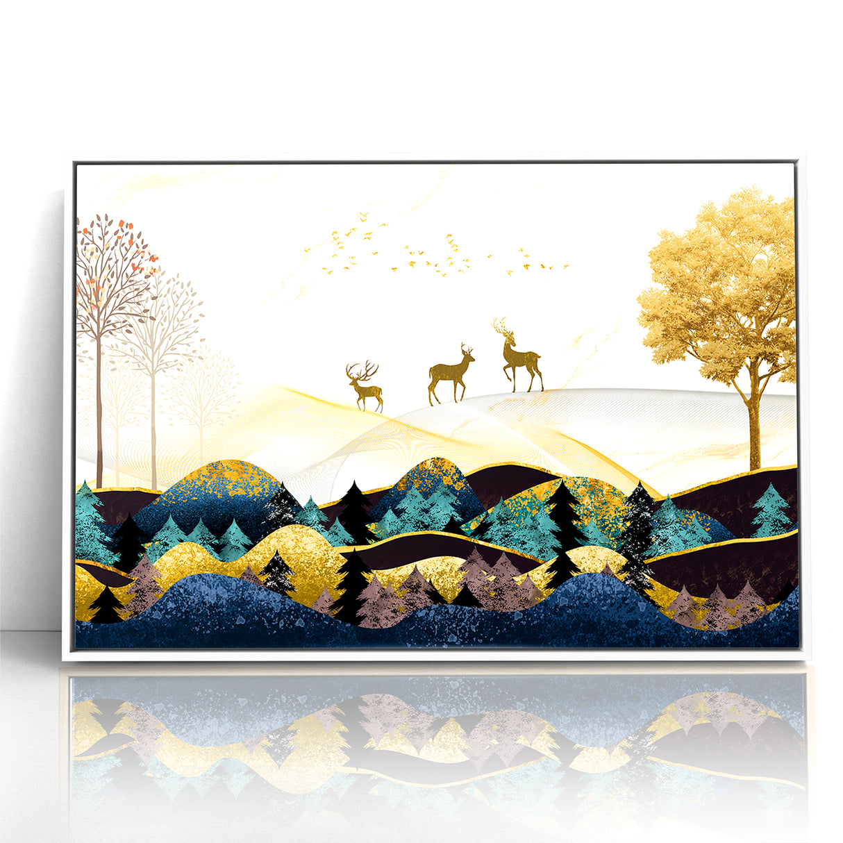 Modern Landscape Abstract - Deer and Vibrant Hills Wall Art