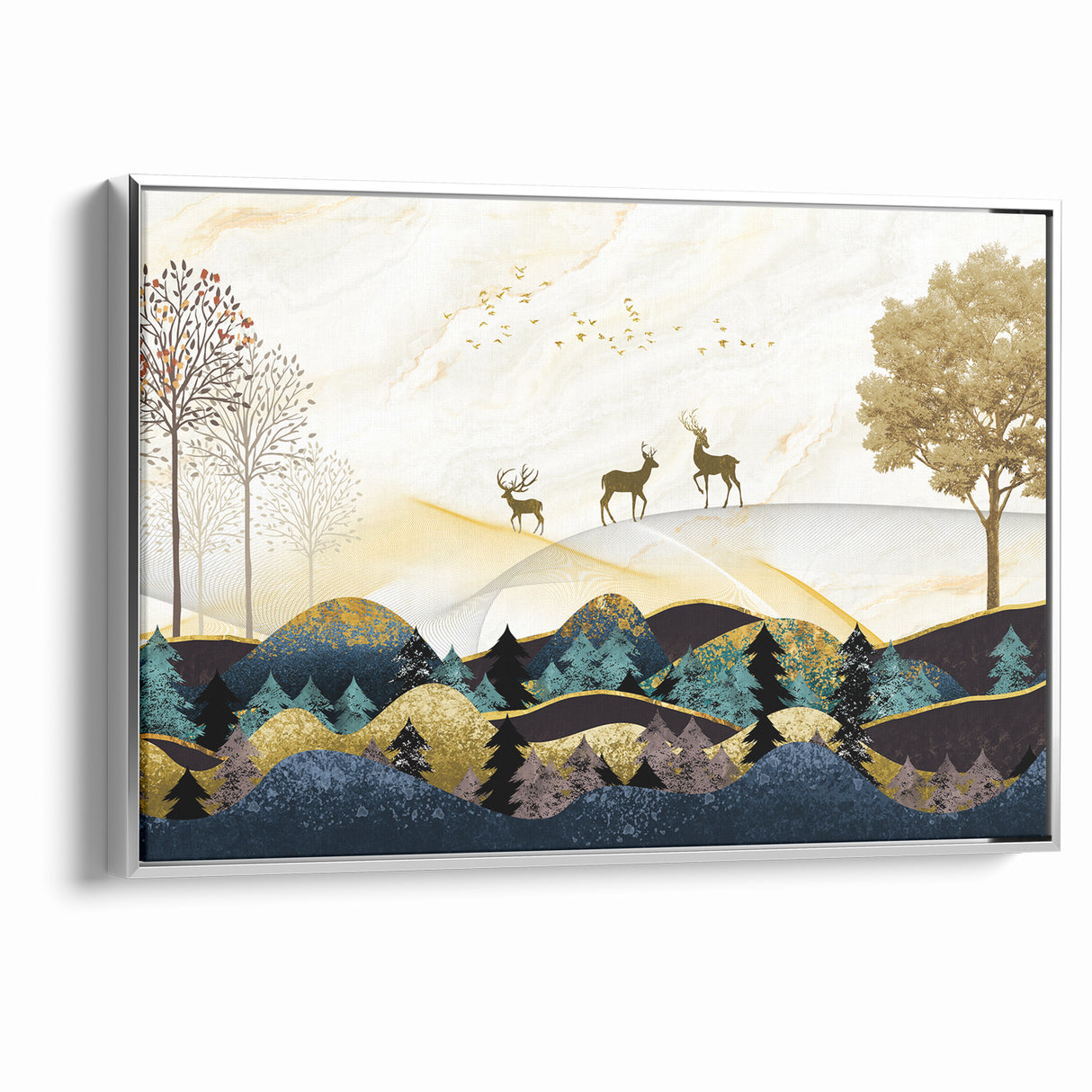 Modern Landscape Abstract - Deer and Vibrant Hills Wall Art