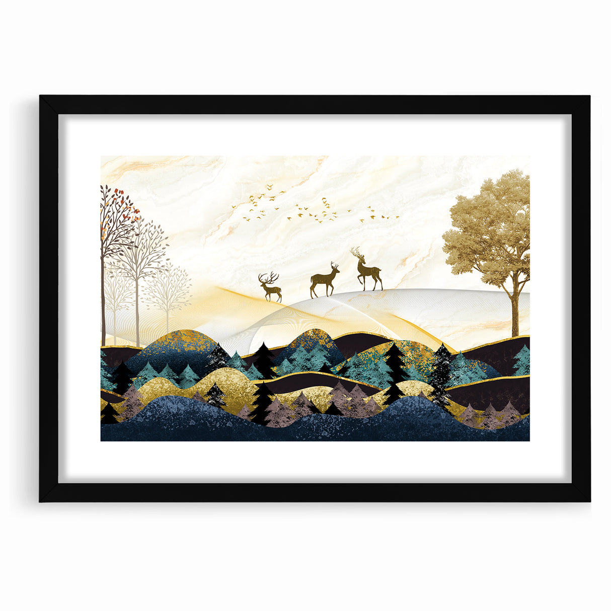 Modern Landscape Abstract - Deer and Vibrant Hills Wall Art