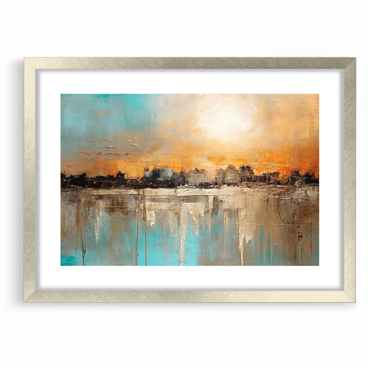 Modern Landscape Abstract - Vibrant Sunset Over Textured Cityscape Wall Art