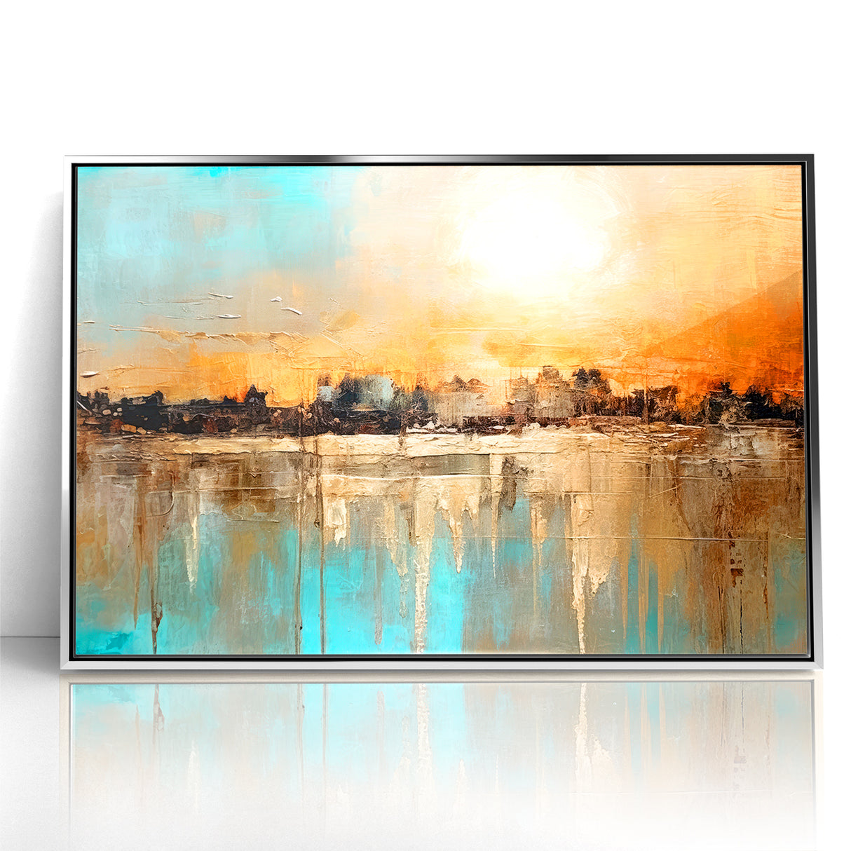 Modern Landscape Abstract - Vibrant Sunset Over Textured Cityscape Wall Art