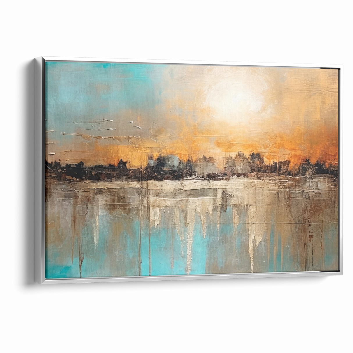 Modern Landscape Abstract - Vibrant Sunset Over Textured Cityscape Wall Art