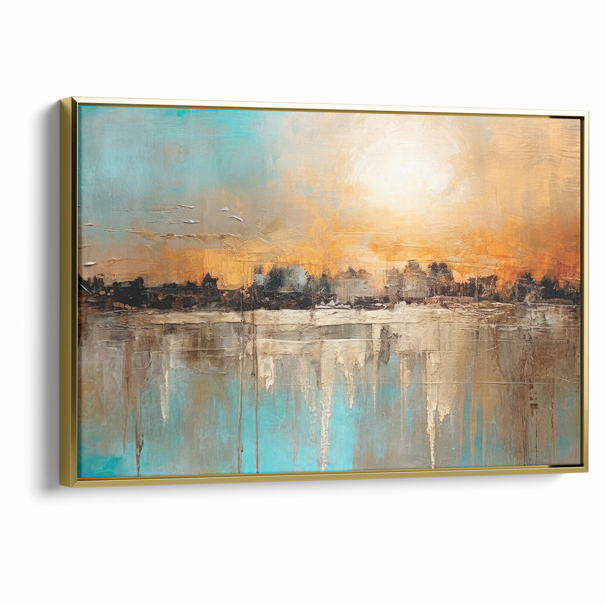 Modern Landscape Abstract - Vibrant Sunset Over Textured Cityscape Wall Art