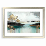 Abstract Landscape Art - Golden Trees and Serene Waters Wall Art