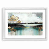 Abstract Landscape Art - Golden Trees and Serene Waters Wall Art