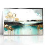 Abstract Landscape Art - Golden Trees and Serene Waters Wall Art