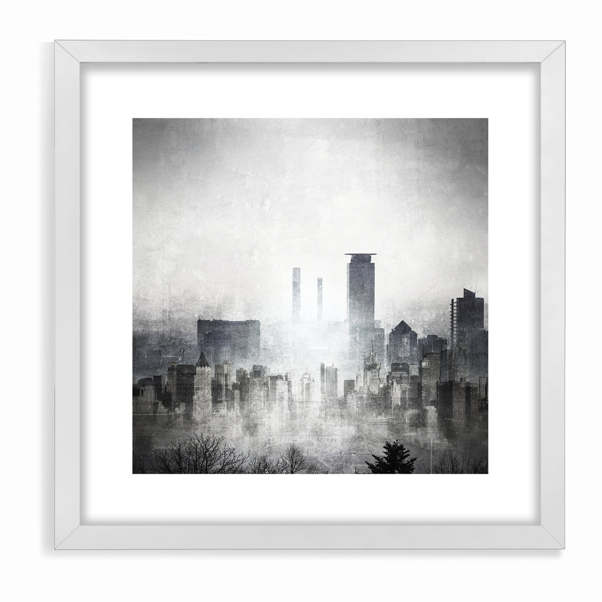 Modern Landscape Abstract - Monochromatic Misty Cityscape Wall Art
