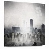 Modern Landscape Abstract - Monochromatic Misty Cityscape Wall Art