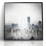 Modern Landscape Abstract - Monochromatic Misty Cityscape Wall Art