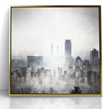 Modern Landscape Abstract - Monochromatic Misty Cityscape Wall Art